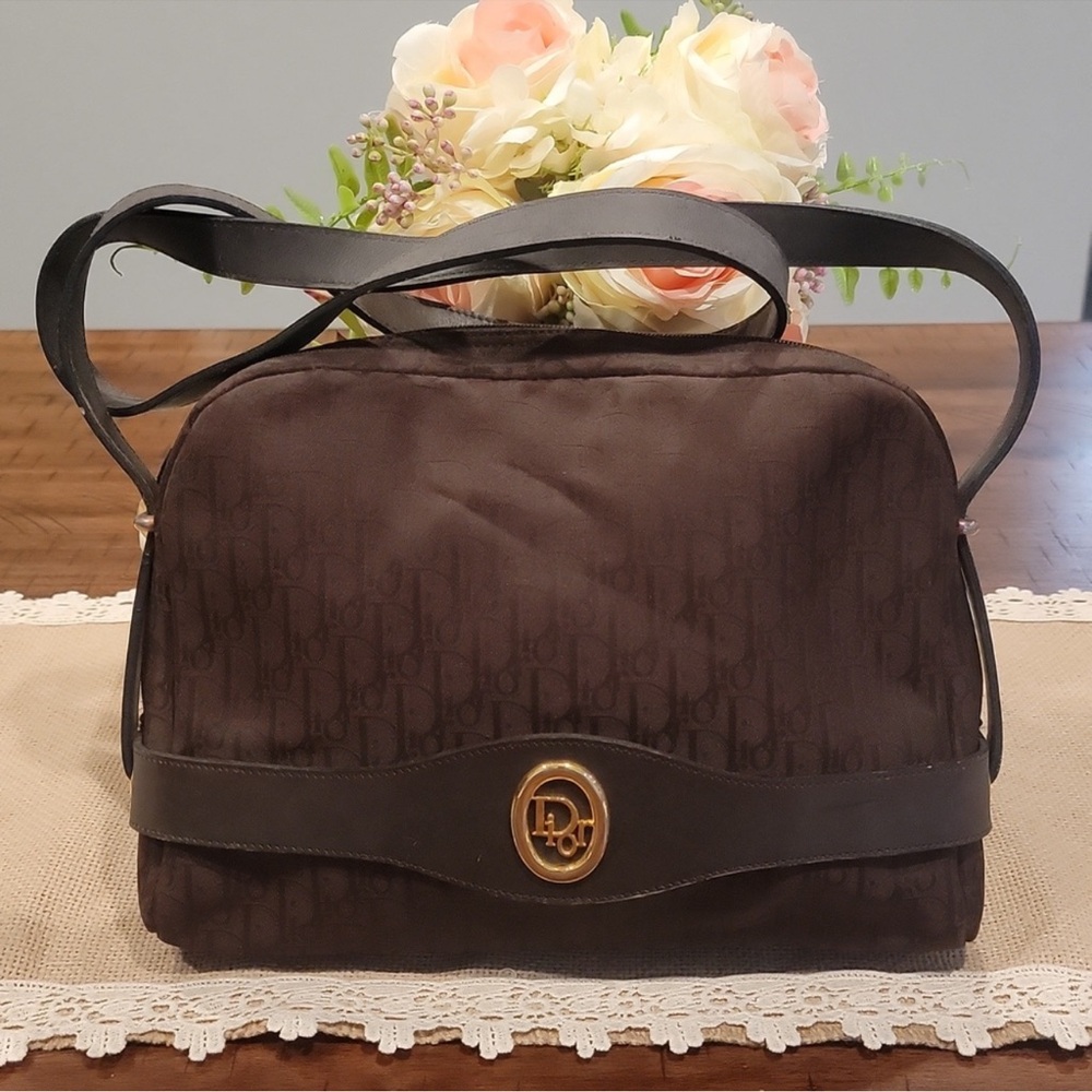 Dior Brown Shoulder Bag with Gold Accents